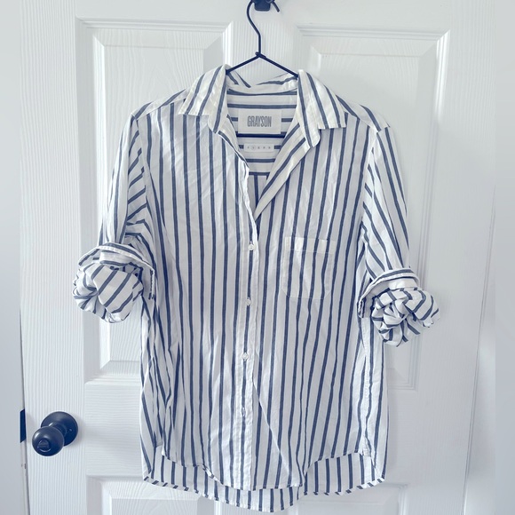 Grayson Tops - Grayson White and Navy Stripe Button Down